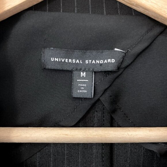 UNIVERSAL STANDARD Bianca Italian Double Breasted Pinstripe Blazer Black - Picture 4 of 12